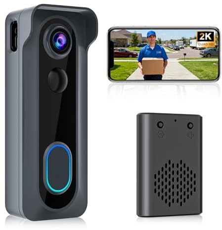 KAMEP Doorbell Camera Wireless with Chime, 2K HD Safe Video Doorbell Camera, Battery Operated, PIR Motion Detection, 2-Way Audio, Night Vision, 2.4Ghz WiFi, Only Cloud Storage, Works with Alexa