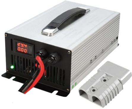 HYDTGZ Caricabatterie per Carrelli Elevatori con Connettore Anderson da 350 A, Caricabatterie per Carrelli Elevatori Elettrici Ad Alta Potenza, Display LCD,24v 50a