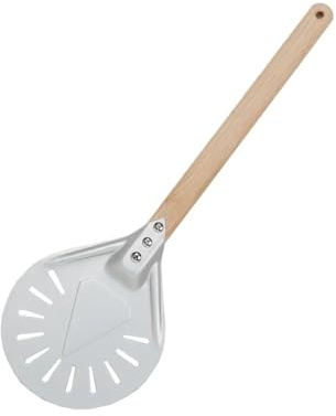CaFfen Pala Per Pizza Pala for pizza piccola girevole, utensile for rotondo corto, antiscivolo, manico in legno, pala for perforata in alluminio(18x55cm)