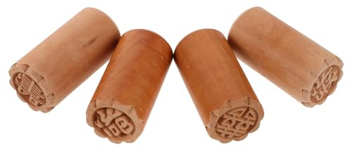 FRCOLOR Stampi per Mooncake in Legno 4 Pezzi Incisione di Alta Precisione e Impugnatura Confortevole per Decorare Biscotti e Dolci Fatti in Casa