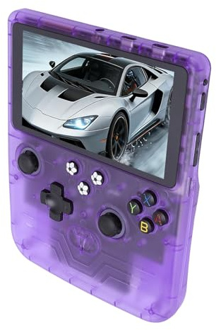 Annadue Handheld-Spielekonsole, Retro-Spielekonsole mit 6-Zoll-HD-Bildschirm, Tragbare mit 6000-mAh-, mit Zwei RGB-Joysticks für und Erwachsene (Durchscheinendes Lila)
