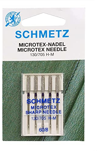 SCHMETZ Microtex symaskinsnålar - 60 (8) finspetsade nålar för exakt sömnad på ömtåliga och täta tyger - Förhindrar överhoppade stygn och brott, 5 antal