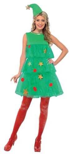 Smiffys, Damen Weihnachtsbaum Kostüm, Kleid und Mütze, Größe: L, 24331