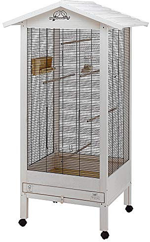 Ferplast Gabbia Voliera per Uccelli HEMMY Voliera da Esterno Interno per Uccelli, Canarini, Bengalini, Cocorite, Inseparabili, in Legno, Accessori inclusi Posatoi Ruote, 84,5 x 65,5 x h 165 cm.