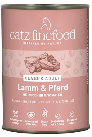 catz finefood N° 19 lamm och häst finmat kattmat våt, raffinerad med zucchini och tomat, 6 x 400 g burkar