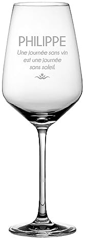 CADEAUX.COM - Verre Vin Personnalisé Une journée sans vin est Une journée sans Soleil avec un Prénom - Verre à Ballon 35 cl - Idée Cadeau Personnalisé - Fête des Grands-Pères - Cadeau Papy