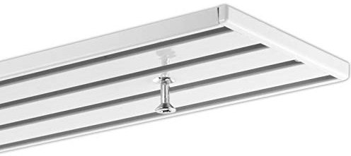 GARDINEUM 2,00 m 3-Lauf/4-Lauf Wendeschiene, alle Längen bis 4,00 m möglich, Gardinenschiene, Flächenvorhangschiene für Schiebevorhänge, Vorhang, vorgebohrt, weiß, 3-Lauf