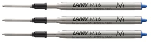 LAMY M16 3er Set Kugelschreiber-Großraummine aus Metall - Original Ersatzmine für alle Lamy Kugelschreiber Modelle - dokumentenecht - Strichbreite Mittel in Tintenfarbe blau