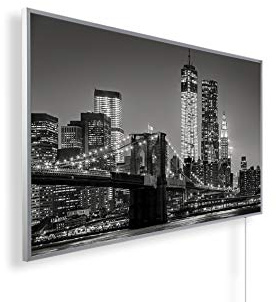 Könighaus 800W Infrarotheizung mit Bild in HD Qualität - inkl. Thermostat - TÜV SÜD + 5 Jahre Garantie - Doppelter Überhitzungsschutz - Infrarot Wandheizung - Motiv: 155. New York schwarz weiß