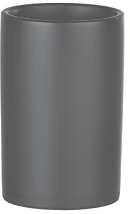 WENKO Porte Brosse à Dents, gobelet Salle de Bain Polaris, Gris Mat, Céramique, ø7,5 x 11 cm