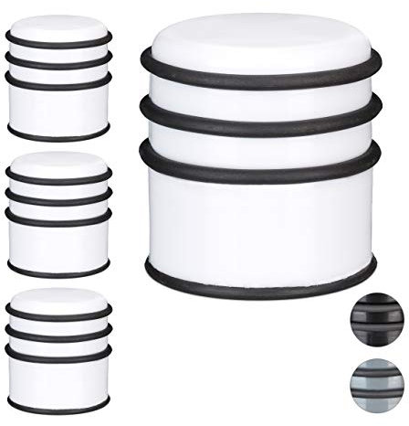 4x Fermaporta a Pavimento, Pesante, Blocca Porte e Finestre, ∅ 7 cm, 3 Anelli in Gomma, Bianco