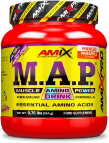 AMIX - Aminoácido en Polvo Muscle Amino Power - Suplemento Alimenticio que Aumenta la Fuerza y la Resistencia Muscular - Sabor Mango - Piña - 344 g