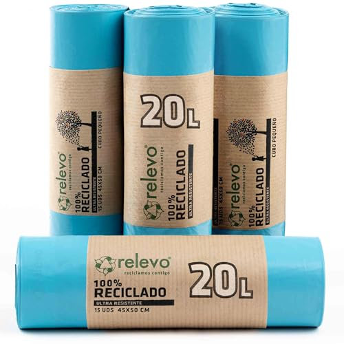 Relevo Sacchi Spazzatura 100% riciclati, 20 litri, 60 unità, Blu