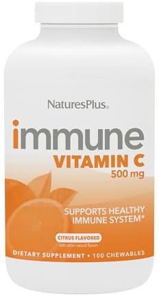 NaturesPlus Immune Chewable Vitamin C 500mg - Tasty Citrus Flavour - Gentle, Natural Vitamin C Tablets with Bioflavonoids - Immune Support - Vegan, Gluten Free - 60 Chewables