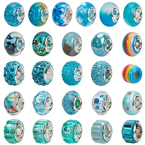 NBEADS 54 Stück European Perlen, Mixed Style Und Farben Strass Große Loch Glas European Perlen Charms Spacer Dekoperlen Für Armband Schmuckherstellung