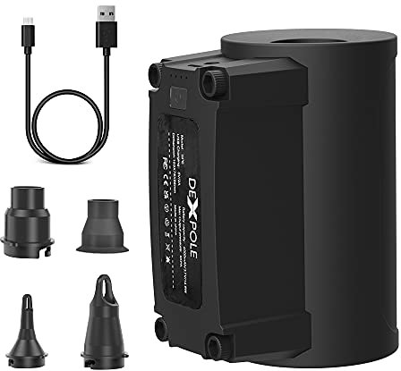 Dexpole Electric Air Pump for Inflatables, Rechargeable Portable Air Bed Pump, Inflates & Deflates Mattresses, Paddling Pools, Toys, Rings, Vacuum Storage Bags