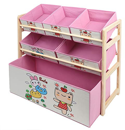 Scaffale per Giocattoli, Mobile Cameretta con 6 Contenitori in Tessuto Libreria per Bambini Organizzatore Giochi per Cameretta Sala Giochi Asilo Rosa