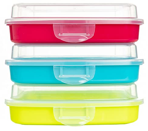 QILZO Contenitori porta pranzo pero panini per alimenti | Set da 3 pezzi | Senza BPA | Riutilizzabile | 14,8x14,8x4,25cm |Lavoro, Viaggi, Università