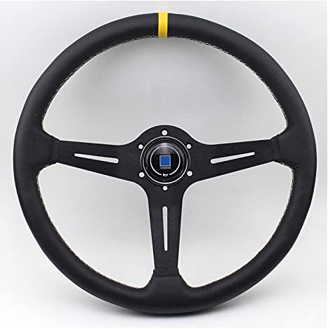 Volants Sport 15(370mm) Roues de pilotage en cuir plat de course noir Volant Universel