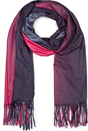 styleBREAKER Damen Schal Ombré Farbverlauf 2-Tone | 192x69 cm Maß, 9 cm lange Fransen an den Enden, weiches Winter-Tuch, vielseitig als warme Schulter-Stola nutzbar.