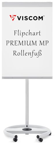 PREMIUM Flipchart fahrbar mit Rollen - magnetisch & höhenverstellbar | beschreibbar - mit Rollenfuß ausklappbare Papierhalter - mobil und vielseitig - Whiteboard mit Stativ - höhen-verstellbar