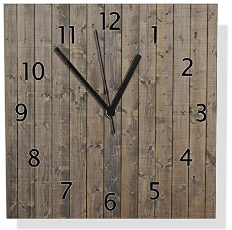 Wallario Design Wanduhr Holzpaneelen in grau braun - Holzmuster mit Maserung aus Aluverbund, Alu-Uhr Größe 30 x 30 cm, Schwarze Zeiger mit Metalloptik