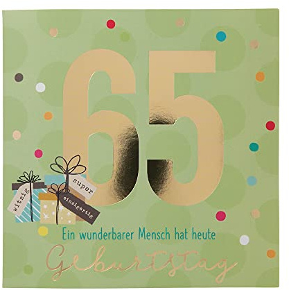 Depesche 11515-048 Zahlenkarte zum 65. Geburtstag mit Musik, veredelte Klappkarte mit originellem Innentext, inkl. Umschlag, Format 15,5 x 15,5 cm