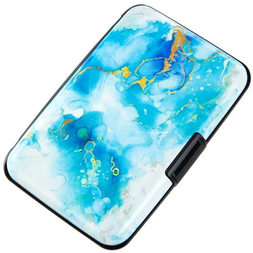 Kaabao RFID Blocking Small Metal Credit Card Holder Wallet for Women Men Business Aluminum Protector Sleeves Slim Mini Cards Case (Alcohol Ink Fluid Painting)