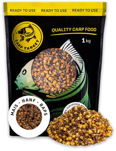 Carp Target Gekochter Mais Hanf Raps Particle - Angelfertig Mix - Fertiger Fisch Grundfutter - Lockfutter - Groundbait - Karpfenfutter Angeln - Anfüttern (1.00, Kilogramm)