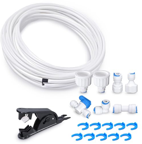 Wessper Wasserzulaufleitung Universal Anschluss-Set 33 Stück | Schlauchverbinder für Kühlschrank,15m Wasserzulaufleitung, Kühlschrank Schlauch 1/4,1/2,3/4, Sicherungsringe