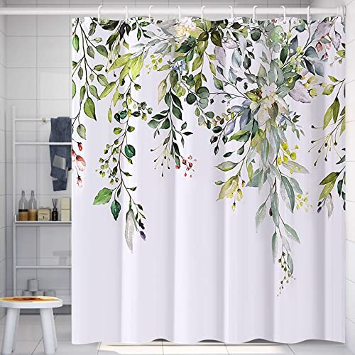 PHANPINT Duschvorhang mit 12 Haken,Textil Anti-schimmel Wasserdicht Waschbar Duschvorhänge,180x180cm Shower Curtains für Badezimmer, Beschwerter Saum,Maschinenwaschbar, Schnell Trocknend (Grün)