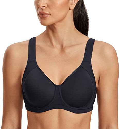 SYROKAN Lightly Pads Sports Bras for Women Support Solid Black 38D