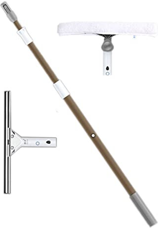 MQZHUK Teleskop-Fensterwaschanlage 1.1m/3m Verstellbarer Aluminium Teleskopstiel Dusche Teleskop Fensterabzieher mit Waschbürste und Fensterwischer Wasserabzieher Abzieher (Bronze) (3m)