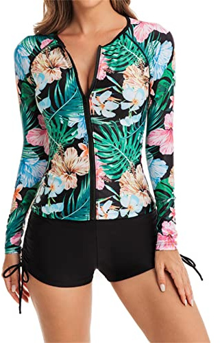 Maillot de bain 2 pièces rashguard à manches longues UPF 50 pour femme, 4, M