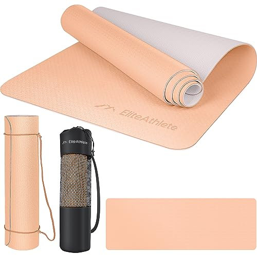 EliteAthlete Yogamatte - Sportmatte - Fitnessmatte - Gymnastikmatte gepolstert & rutschfest für Fitness, Pilates - Yoga Matte - 183 cm x 61 cm x 0.6 cm - Trainingsmatte inkl. Transportgurt + Tasche