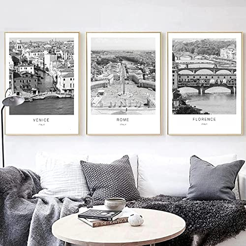 HTWLMM Schwarz Weiß Bilder Abstrakte Leinwand Wandbild Italien Fotografie Wanddeko Wohnzimmer Wohnkultur Wandbild Modern Kunstposter Rahmenlos (3X30X40CM)