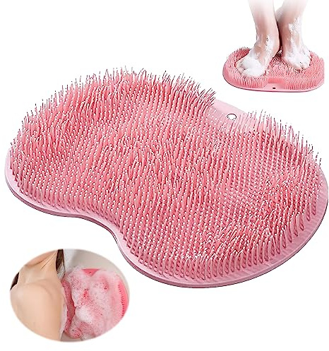 Brosse Pieds Douche, Foot Scrubber Douche avec Antidérapant Ventouses, Laveur de Pieds de Douche pour Exfolier, Tapis de Massage Antidérapant en Silicone pour Nettoyer et Masser les Pieds (Rouge)