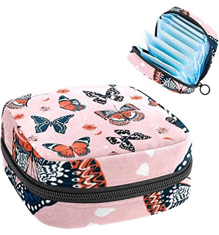 Pink Butterfly Beetle Period Pouch Tragbare Tampon Aufbewahrungstasche für Damenbinden, Mehrfarbig, 4.7x6.6x6.6 in/12x17x17 cm