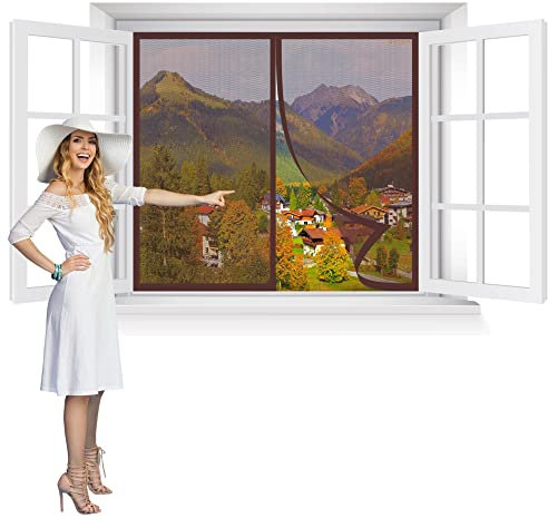 𝟐𝟎𝟐𝟑 𝐍𝐞𝐮𝐞 MüCkennetz Fenster 180x210cm Insektenschutz Fenster Moskitonetz für Kellertür Terrassentür Klebemontage Ohne Bohren Braun