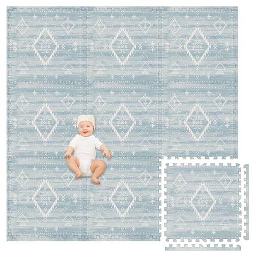 Play Platoon Non-Toxic Large Kids Play Mats for Floor, 9 Tiles, 72 x 72 inch - Extra-Thick Foam Tiles, 24 x 24 inch Puzzle Mats, Neutral Playmat for Toddlers & Childrens Playroom - Saguaro Print