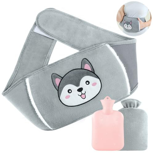 MOKANI Hot Water Bottle Belt, 1L Wearable Wrap Around Hot Water Bottle Set with Cover, Long Rubber Hot Water Bag for Shoulder, Neck, Waist, Back, Foot and Period Relief for Women (Animal)