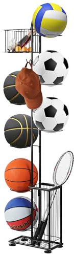 Luplom Basketballständer, 7-Ball, Sportausrüstung, Aufbewahrungs-Organizer mit Haken, stabil stehend, Garage, Ballaufbewahrung, vertikaler Ballhalter, Präsentationsständer für Volleyball, Fußball,
