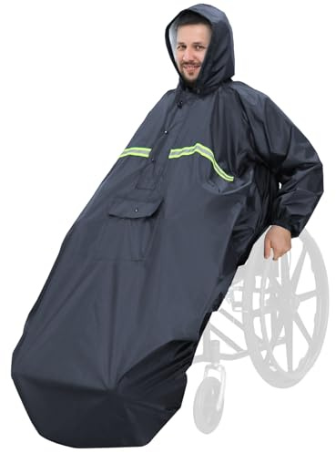 ANYOO Vattentät rullstol poncho skydd med ärmar, lätt regnponcho cape med gummiband ger torrskydd för rullstolar, en storlek, B-grå, one size