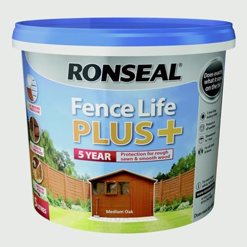SAVING HUB Fence Paint 5L - Garden Shed & Furniture Outdoor Wood Paint - Suitable for Rough & Smooth Wood - Dry in 4 Hours (Medium Oak)