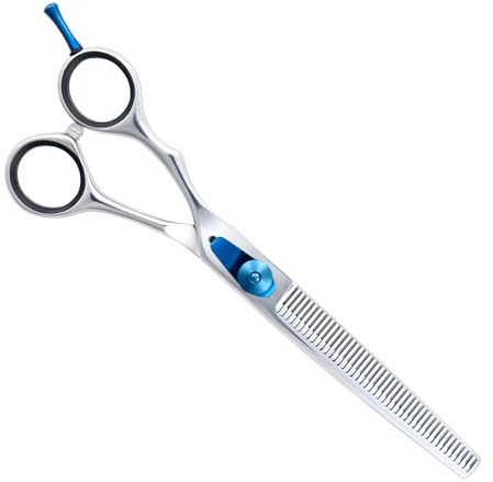 Masterclip 6.5” Square Edged Thinning Scissors – Professional High Grade Stainless Steel Easy Grip Dog Grooming Scissors – Suitable for Thinning The Coat to Leave a Natural Finish (Left Handed)