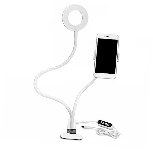 DOITOOL Phone Holder with Light Aluminium Alloy Selfie Ring Light | White Finish, Easy Control, Broadcast and Show Use, Multi-purpose Design Random Color