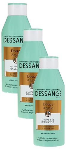 DESSANGE - Shampoing Régulateur Douce Argile - Formule Enrichie En Argile Purifiante - Purifie Les Racines & Adoucit Les Pointes - Pour Racines Grasses, Pointes Sèches - 250 ml (Lot de 3)