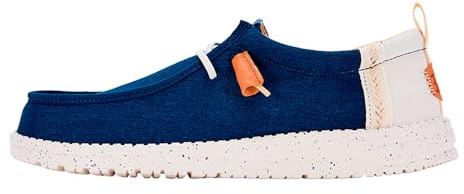 HEYDUDE Wally Craft Linen Sargasso Blue/White Size 11, Men’s Shoes, Men's Slip-on Loafers, Comfortable & Light-Weight