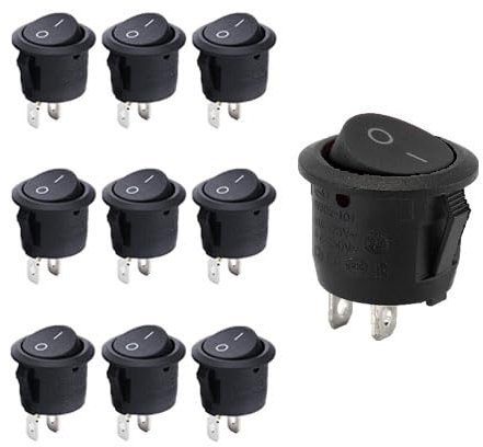 5 interruttori a levetta 12 V, interruttore on/off a 2 poli, mini interruttore a bilanciere per interruttore lampada, pulsante nero, rocker rotondo, da incasso per camper, auto, barca