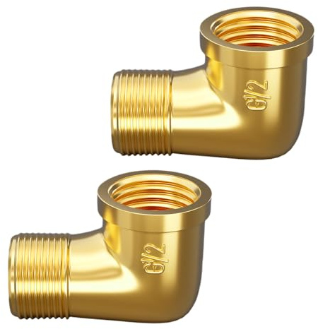 Atisite Messing Winkel 90° 1/2 Zoll Innen- und Außengewinde, Bogen für Trinkwasser Geeignet - Messing Fitting (2 Stück)